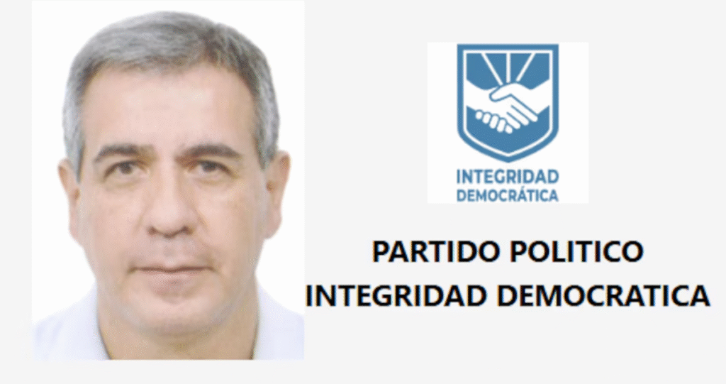 Foto de Wolfgang Grozo y el logo del partido Integridad Democrática