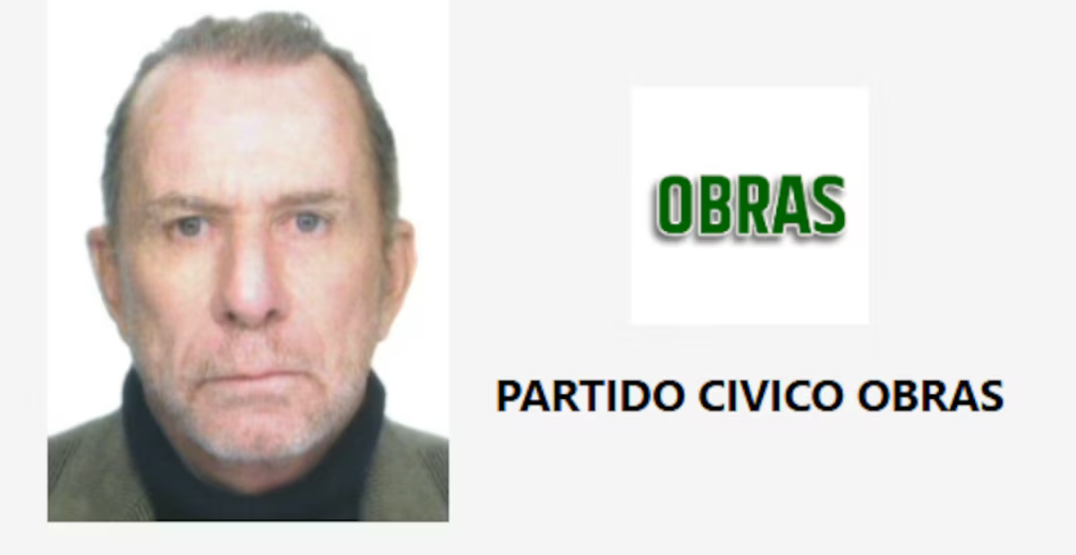 Fotografía de Ricardo Belmont a la izquierda, el logo del partido OBRAS a la derecha