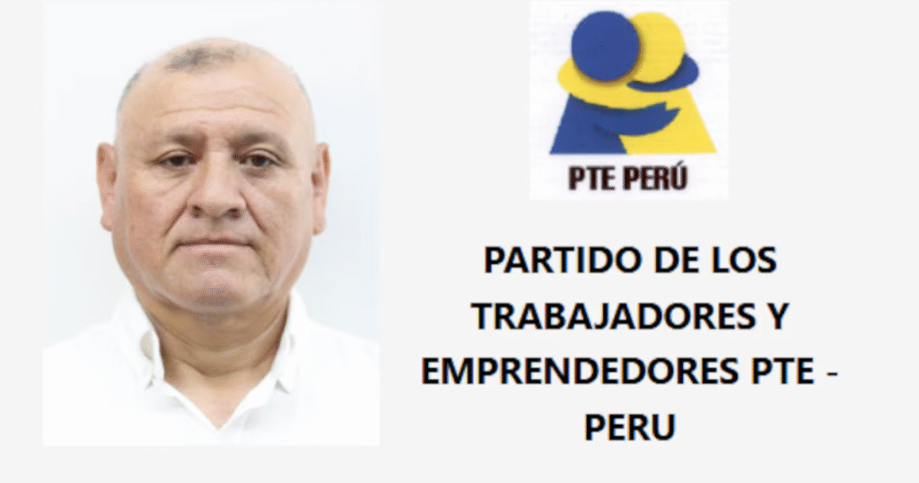 Fotografía de Napoleón Berrera a la Izquierda y el logo del Partido de Trabajadores y Emprendedores del Perú