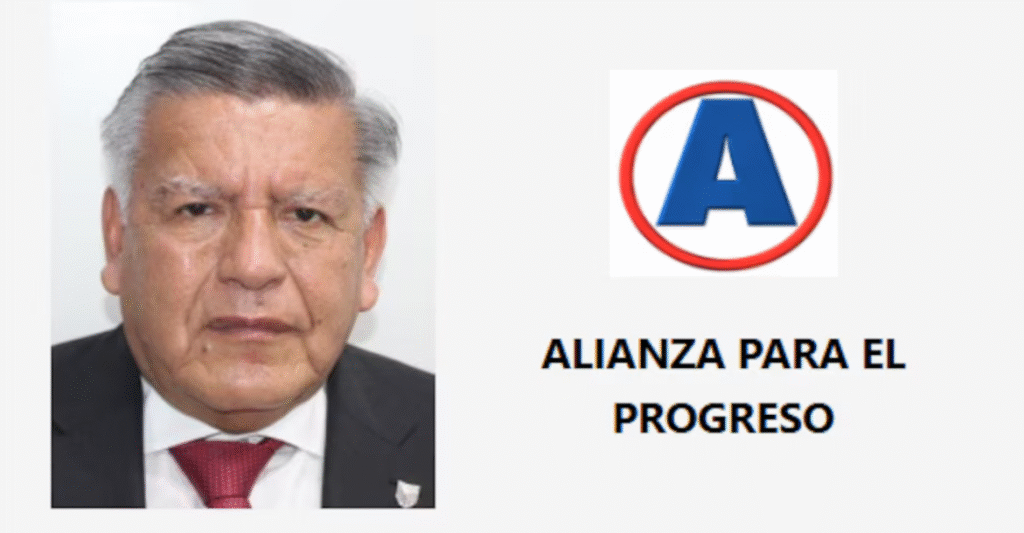 Fotografía de Cesar Acuña a la izquierda y logo de Alianza para el Progreso a la derecha.