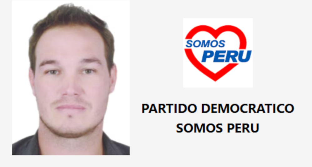 Fotografía de George Forsyth a la izquierda y el logo de Somos Perú a la derecha.
