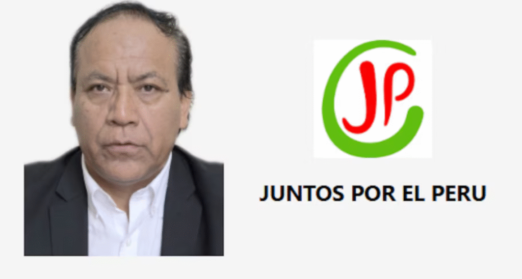 Fotografía de Roberto Sánchez a la izquierda y el logo de Juntos por el Perú a la derecha