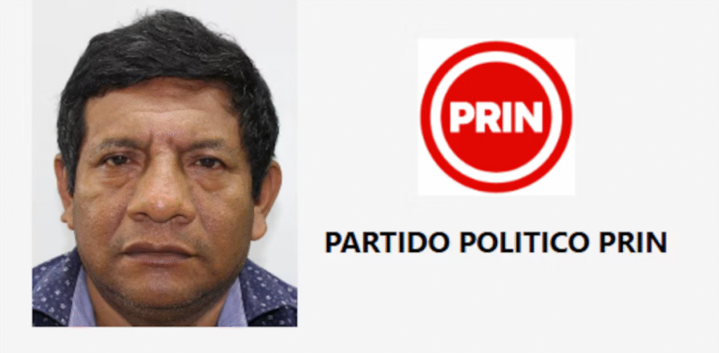 Fotografía de Walter Chirinos a la izquierda y el logo del partido PRIN a la derecha