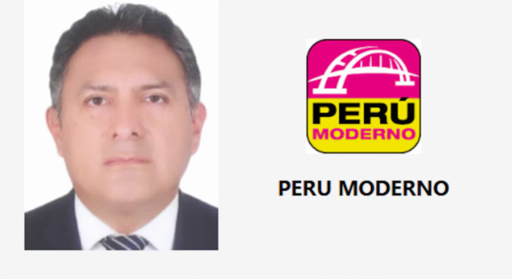 Fotografía de Carlos Jaico a la izquierda y el logo de Perú Moderno a la derecha.