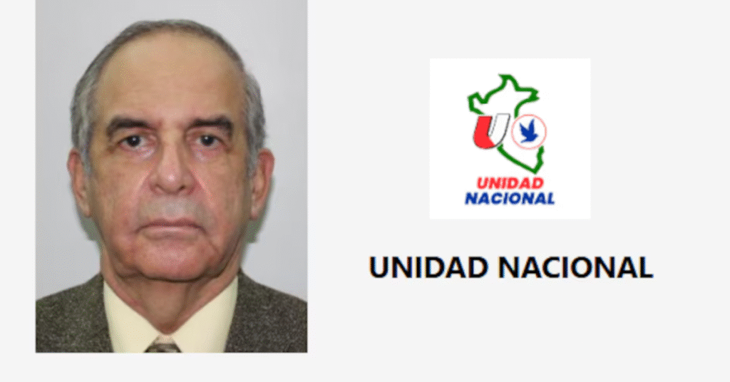 Fotografía de Roberto Chiabra a la izquierda y el logo de Unidad Nacional a la derecha.