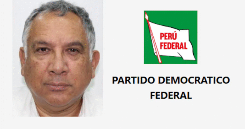 Fotografía de Armando Massé a la izquierda y el logo del partido Democrático Federal a la derecha